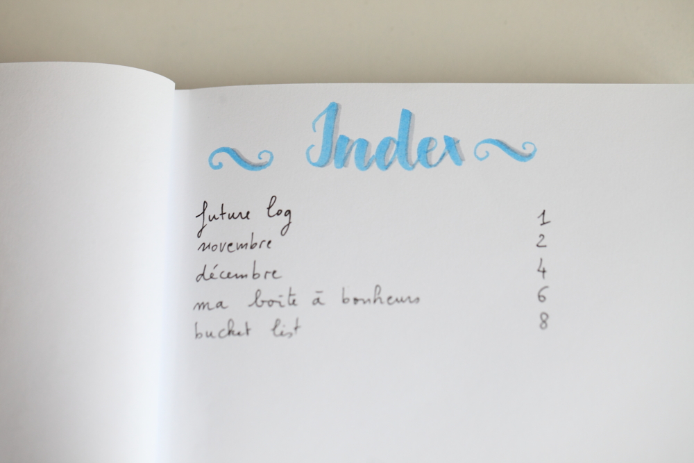 Index Bullet Journal en lettering