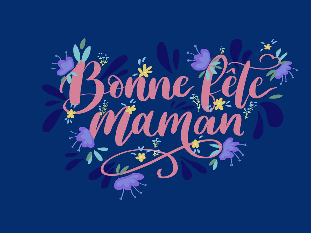 Bonne Fête Maman en lettering fleuri sur iPad