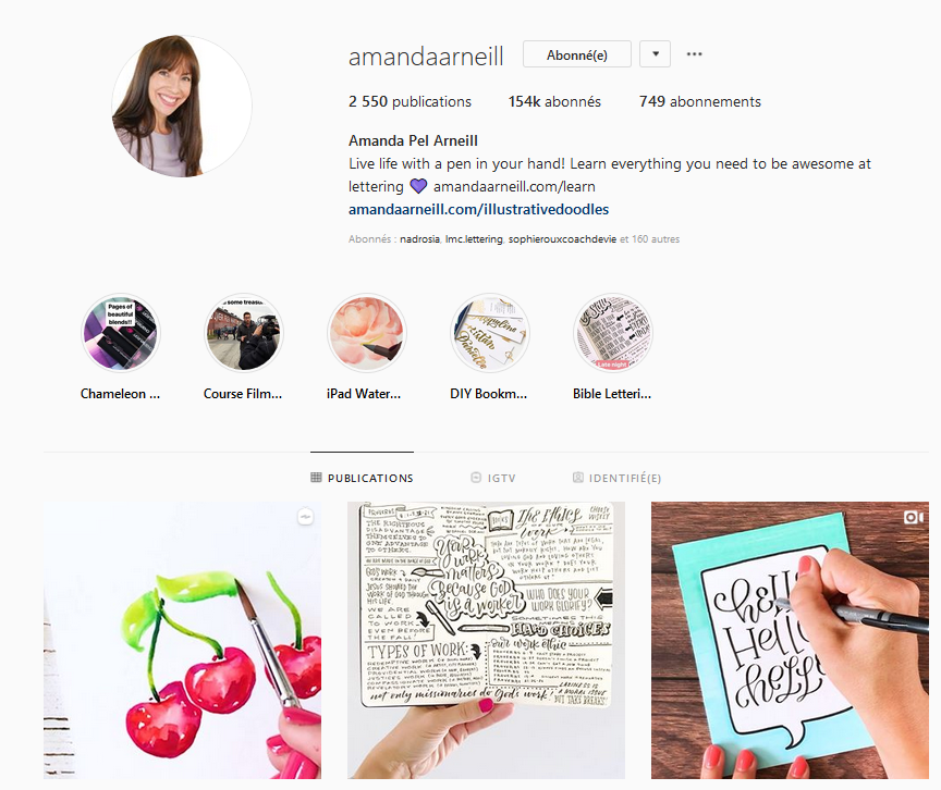 comptes Instagram lettering d'Amanda Arneill, une de mes profs de lettering