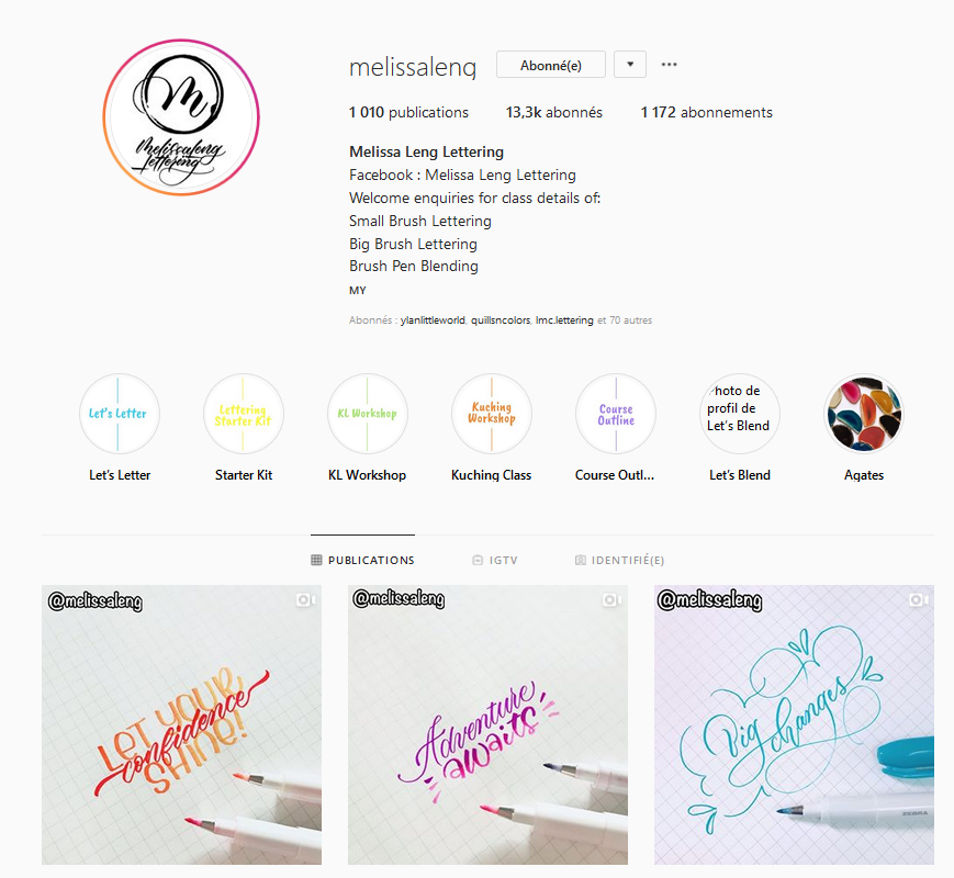 comptes Instagram lettering de Melissa